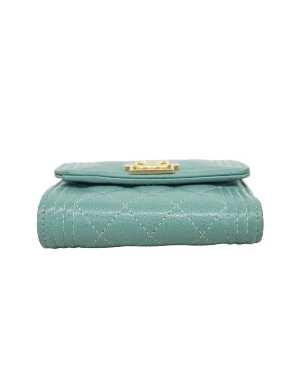 Chanel Trifold Wallet Boy Caviar Leather Blue Champagne Gold - Picture 2 of 8